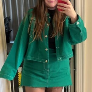 Green Jean jacket and denim skirt set